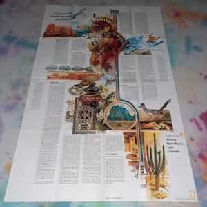 Vintage Map National Geographic Close Up USA  Arizona New Mexico Utah Colorado